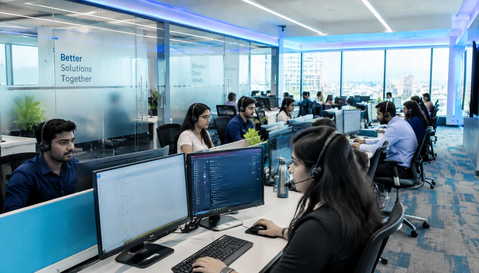 Professionals working in a modern offshore office
