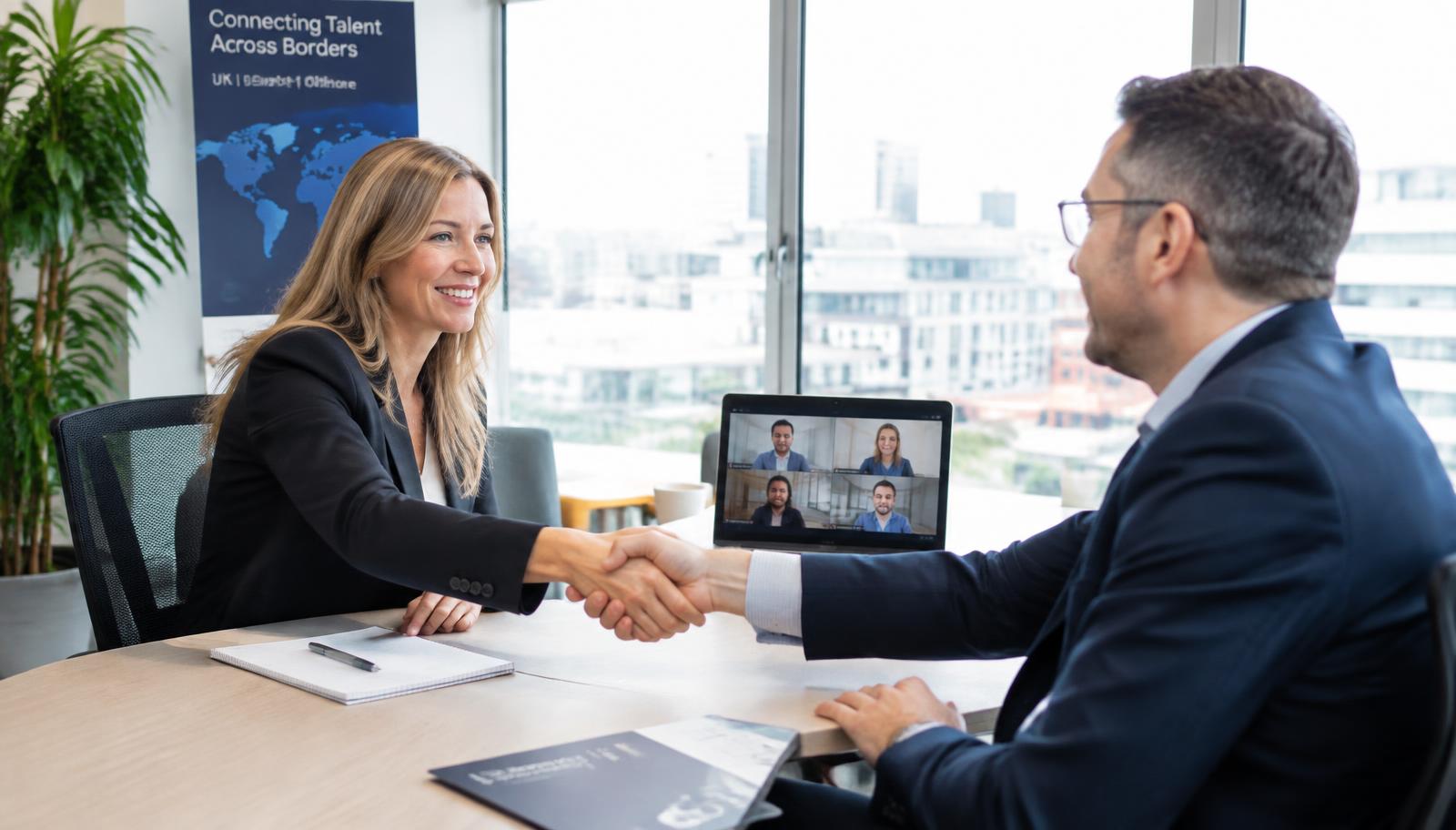 Recruitment partner meeting a client with an offshore team on a video call
